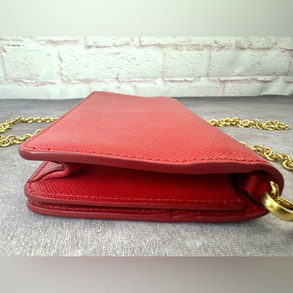 Prada Saffiano Red Mini Bandoliera Chain Clutch Crossbody Bag - Picture 6 of 14